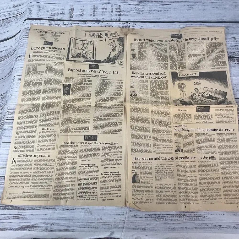 Vintage Akron Beacon Journal Newspaper Dec 1 1991/Dec 7 1941 Pearl Harbor Infamy